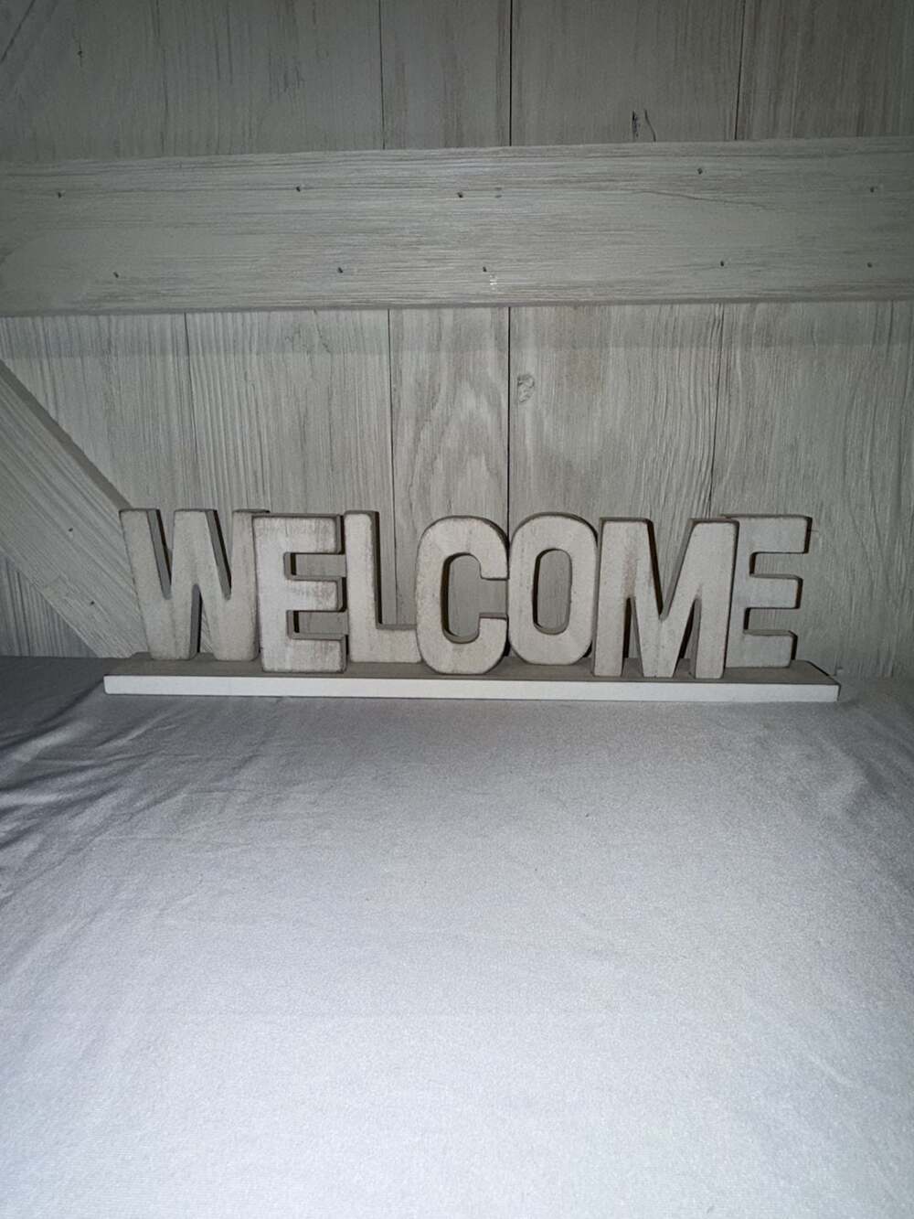 Rustic Distressed White Wood Welcome Tabletop Decorative Sign